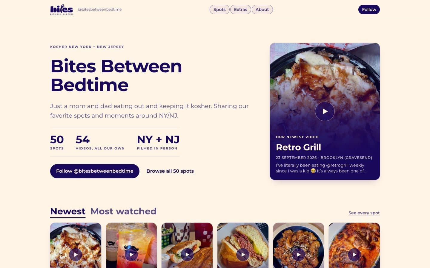 Home page of the Bites Between Bedtime website