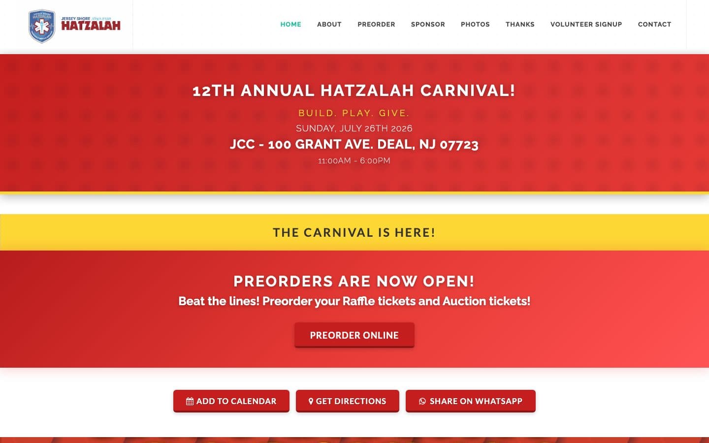 Home page of the Jersey Shore Hatzalah Carnival website